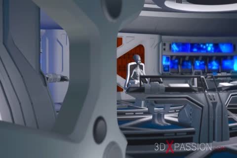 3D-Alien-Dickgirl fickt ein köstliches Ebenholz in der Raumstation