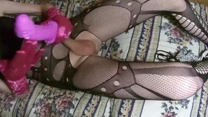 Skinny blond Sissy Joys With Pink vibrator In Solo Action With ejaculation