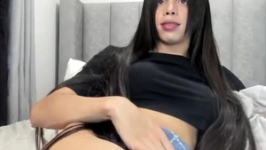 lengthy darksome Hair Transgirl Tugs Her large 10-Pounder On webcam