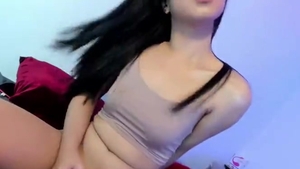 Ruhige wilde Ladyboy masturbiert Knopf Webcam