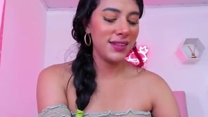 Skinny Colombian Trans babe toys wazoo And Tugs Her large penis On web camera