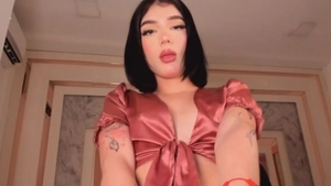 Gorgeous Trans Stroking Her Massively Big Ass